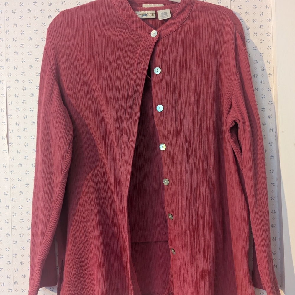 ♥️ 🤎 TravelSmith M Two Piece  Sleeveless Top Long Sleeve Shell Buttons Cover Up